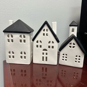Ceramic White and Black Christmas House Decor Set